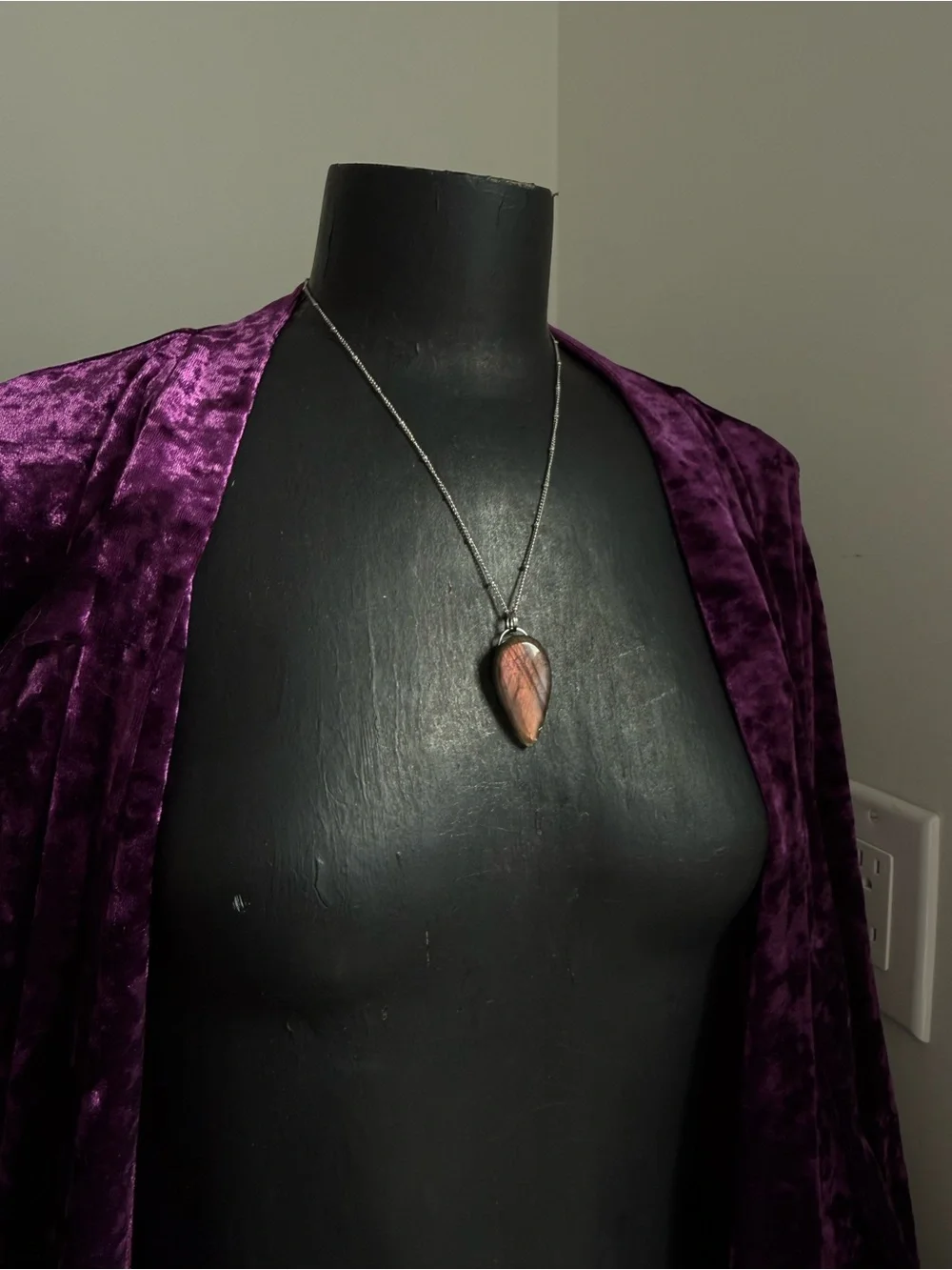 Labradorite Teardrop Pendant Necklace - Rose Flash natural  crystal jewelry